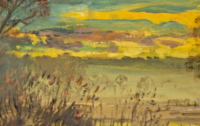 Evening by reedbed 16x40cm oil £400