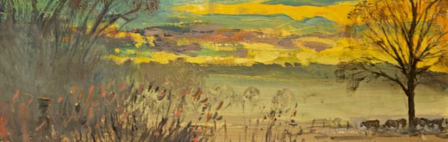 Evening by reedbed 16x40cm oil £400