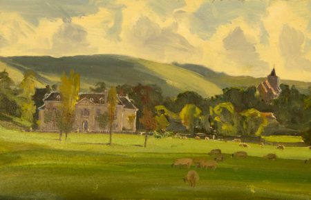 Firle Place evening oil 26x61c£1200