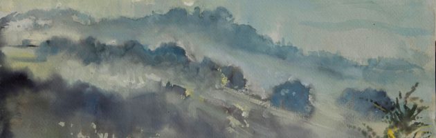 Sheep misty morning w_c 26x38cm £450
