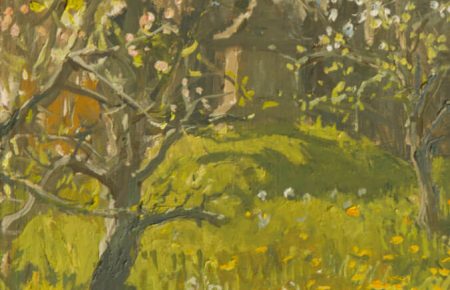 Spring daffodils and apple blossom oil14x25cm £250