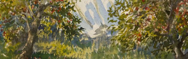 Washing in orchard w_c 29x40cm £600