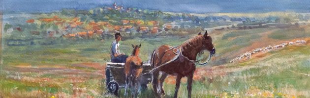 Horse and cart w_c 20x34cm